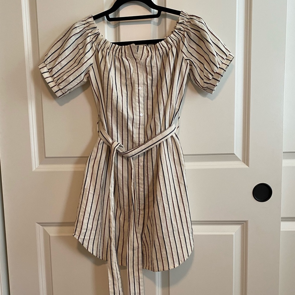 Honey Punch Striped Off the Shoulder Shirtdress - Picture 2 of 6